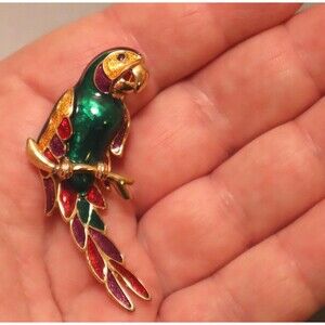 Vintage Enamel Parrot Brooch Pin